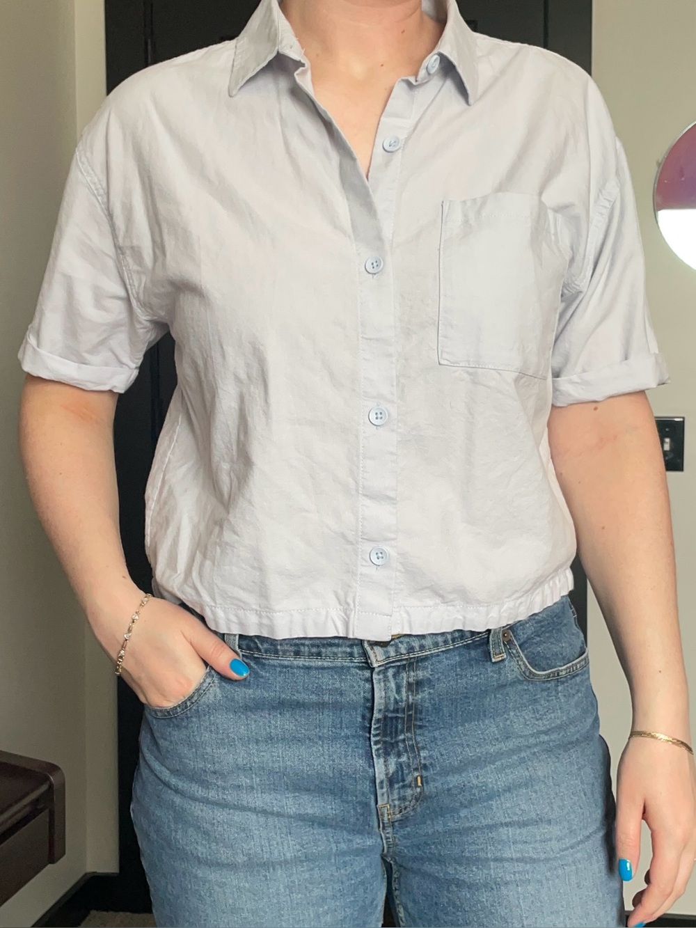 Vans Light Blue Cropped Cotton Button Down